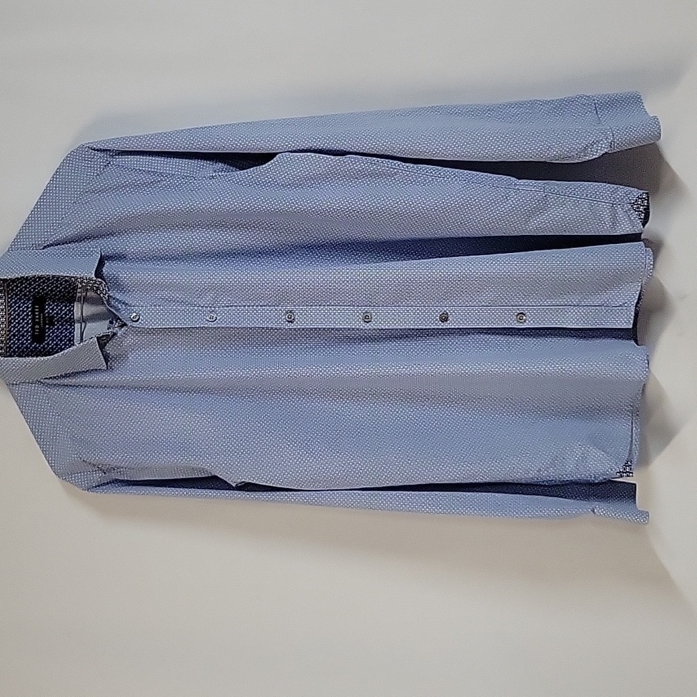 Ted Baker London Long-Sleeved Button-Down Blue Patterned Shirt, Sz 16.5.